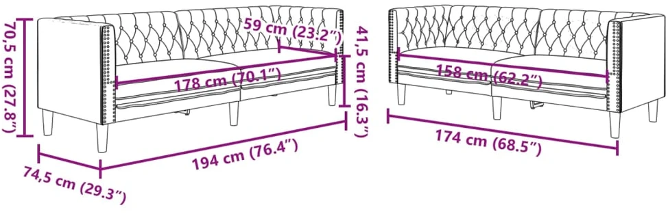 Sofa Chesterfield sofų komplektas, 2 dalių, raudonojo vyno spalvos