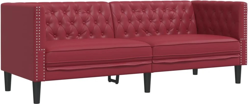 Sofa Chesterfield sofų komplektas, 2 dalių, raudonojo vyno spalvos