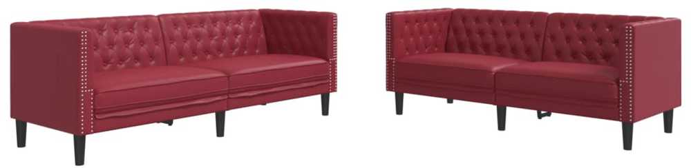 Sofa Chesterfield sofų komplektas, 2 dalių, raudonojo vyno spalvos