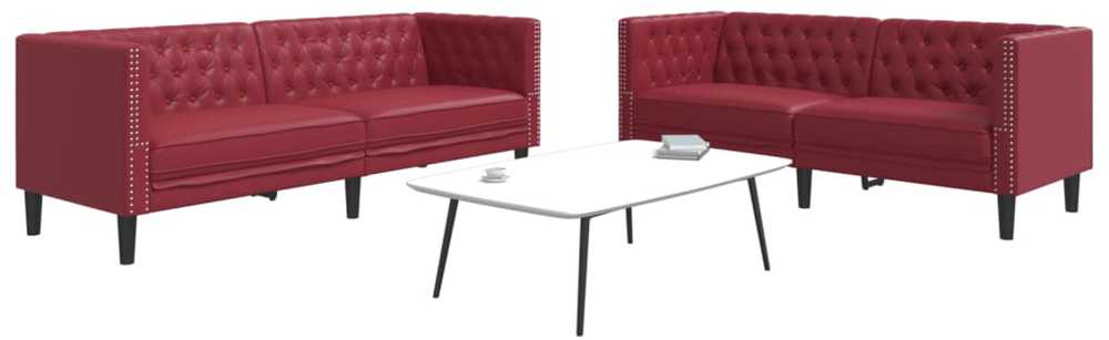 Sofa Chesterfield sofų komplektas, 2 dalių, raudonojo vyno spalvos