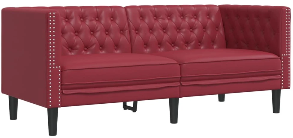 Sofa Chesterfield sofų komplektas, 2 dalių, raudonojo vyno spalvos