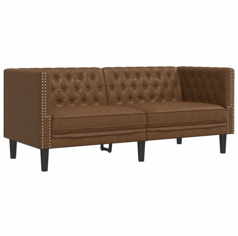 Sofa Chesterfield sofų komplektas, 2 dalių, rudas, dirbtinė oda
