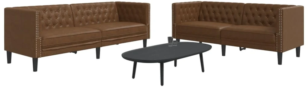 Sofa Chesterfield sofų komplektas, 2 dalių, rudas, dirbtinė oda