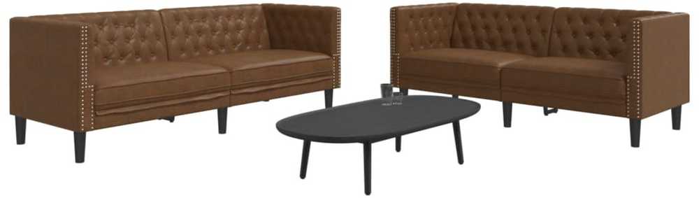 Sofa Chesterfield sofų komplektas, 2 dalių, rudas, dirbtinė oda