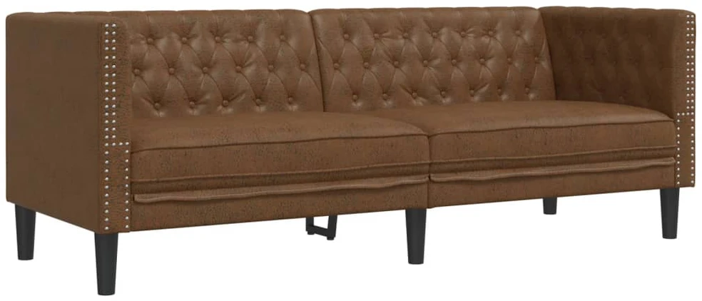 Sofa Chesterfield sofų komplektas, 2 dalių, rudas, dirbtinė oda