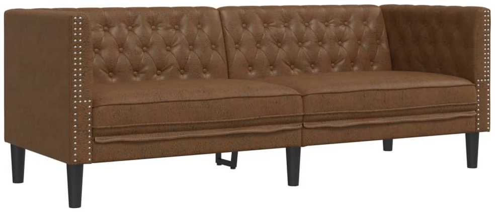 Sofa Chesterfield sofų komplektas, 2 dalių, rudas, dirbtinė oda