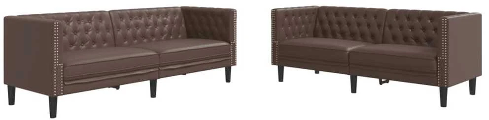 Sofa Chesterfield sofų komplektas, 2 dalių, rudas, dirbtinė oda