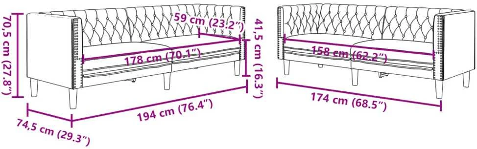 Sofa Chesterfield sofų komplektas, 2 dalių, rudas, dirbtinė oda