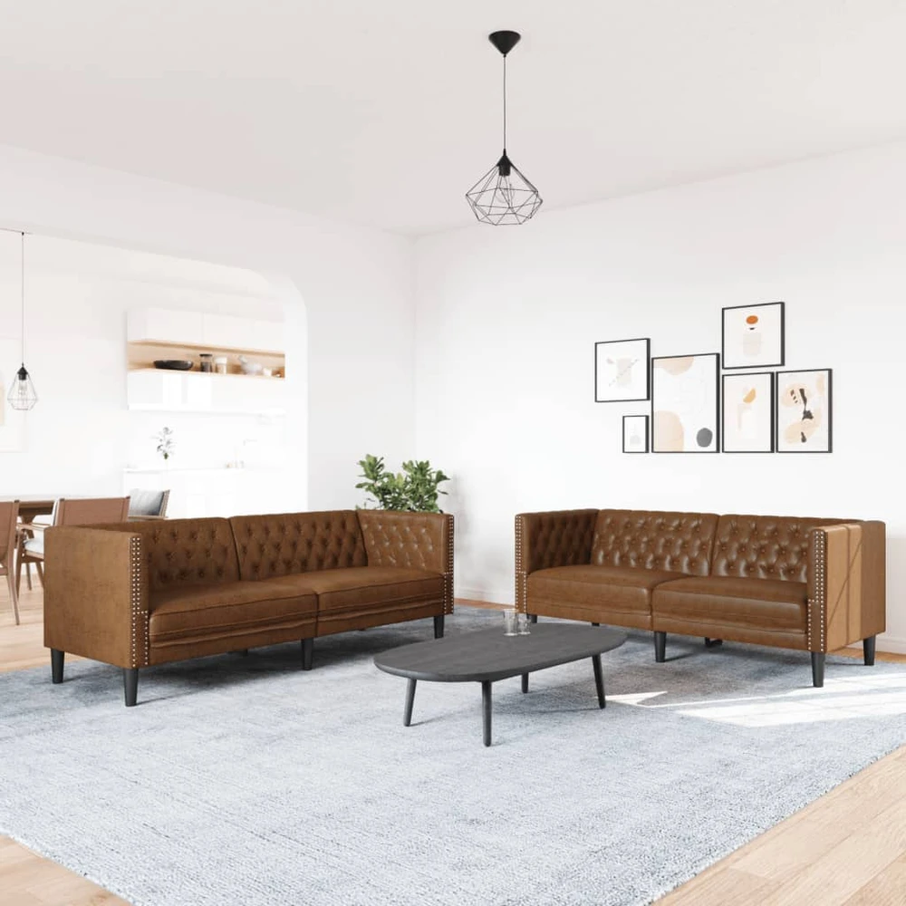 Sofa Chesterfield sofų komplektas, 2 dalių, rudas, dirbtinė oda