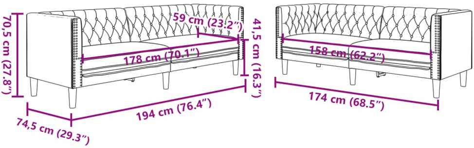 Sofa Chesterfield sofų komplektas, 2 dalių, rudas, dirbtinė oda
