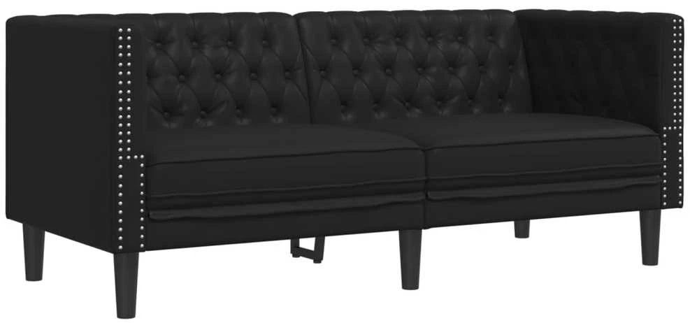 Sofa Chesterfield sofų komplektas, 3 dalių, juodas, dirbtinė oda