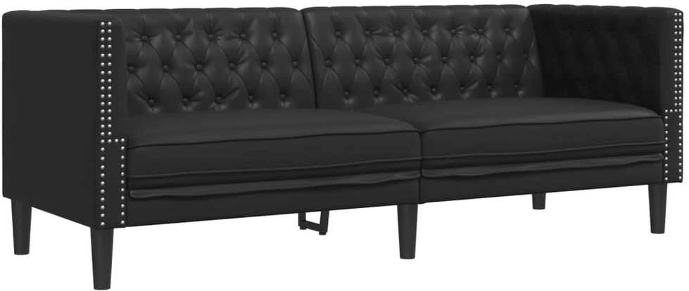 Sofa Chesterfield sofų komplektas, 3 dalių, juodas, dirbtinė oda
