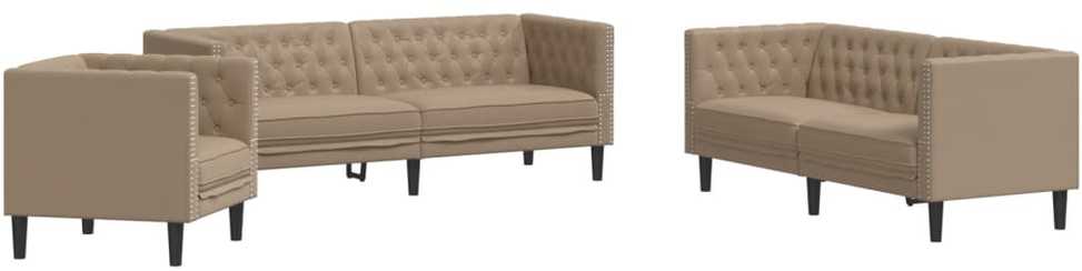 Sofa Chesterfield sofų komplektas, 3 dalių, kapučino, dirbtinė oda