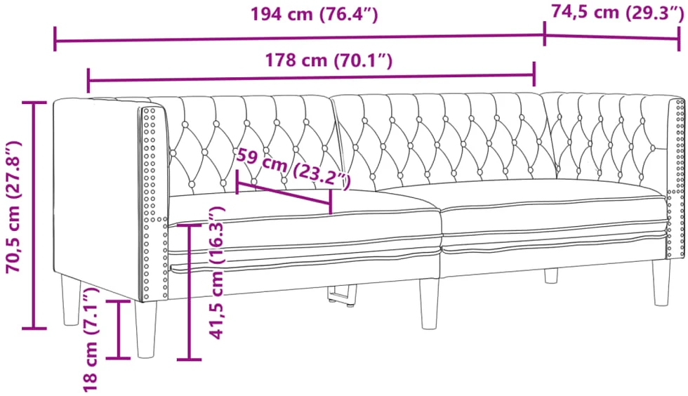 Sofa Chesterfield sofų komplektas, 3 dalių, kapučino, dirbtinė oda