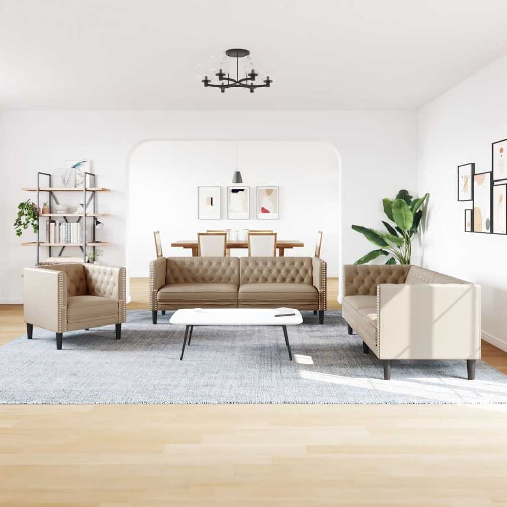 Sofa Chesterfield sofų komplektas, 3 dalių, kapučino, dirbtinė oda