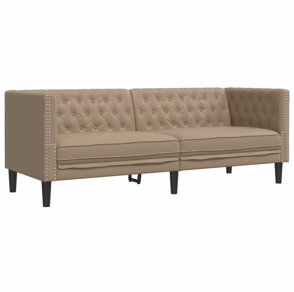 Sofa Chesterfield sofų komplektas, 3 dalių, kapučino, dirbtinė oda