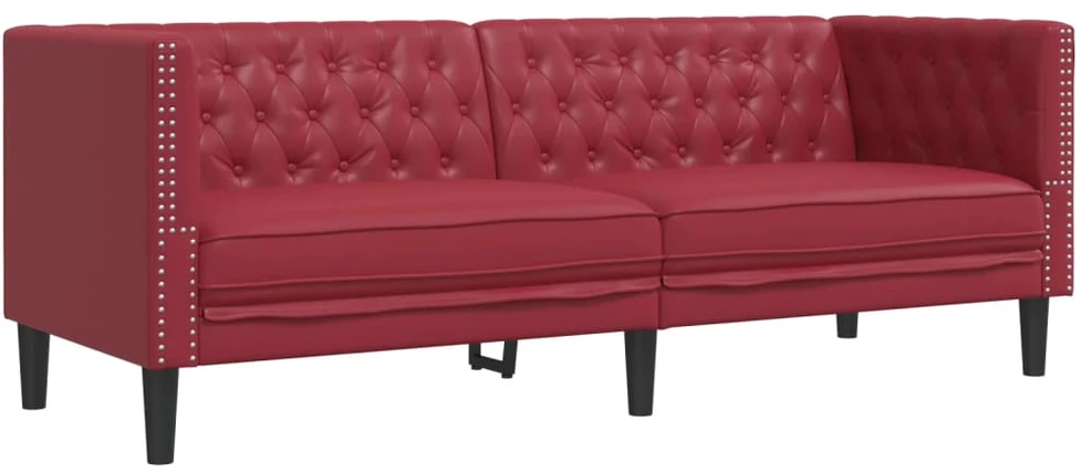 Sofa Chesterfield sofų komplektas, 3 dalių, raudonojo vyno spalvos