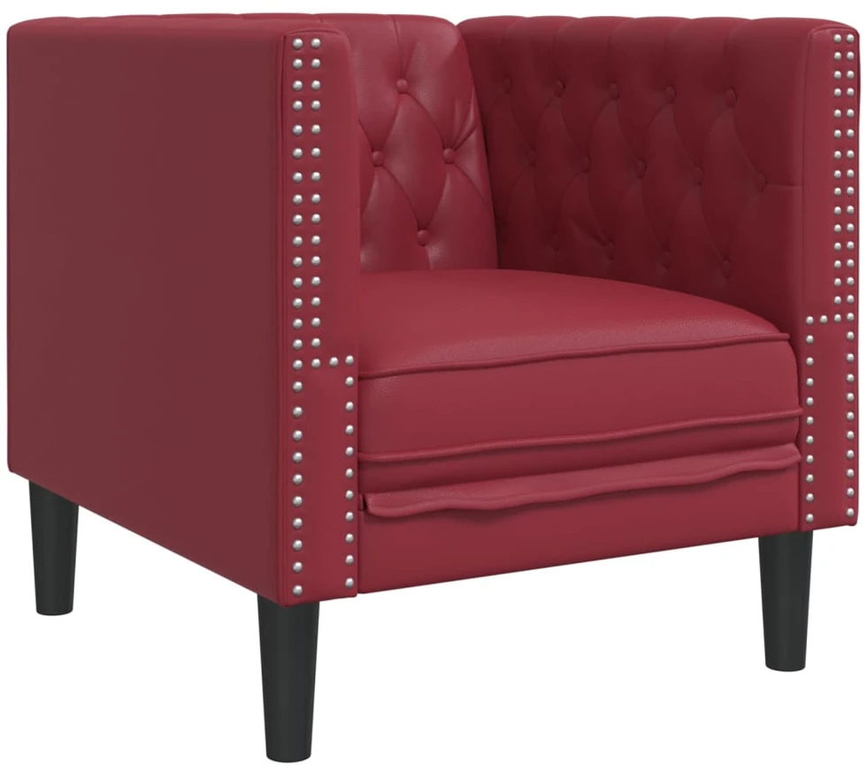 Sofa Chesterfield sofų komplektas, 3 dalių, raudonojo vyno spalvos