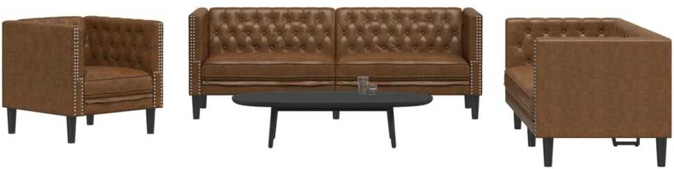 Sofa Chesterfield sofų komplektas, 3 dalių, rudas, dirbtinė oda