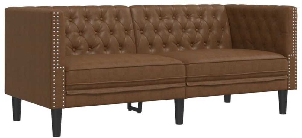 Sofa Chesterfield sofų komplektas, 3 dalių, rudas, dirbtinė oda