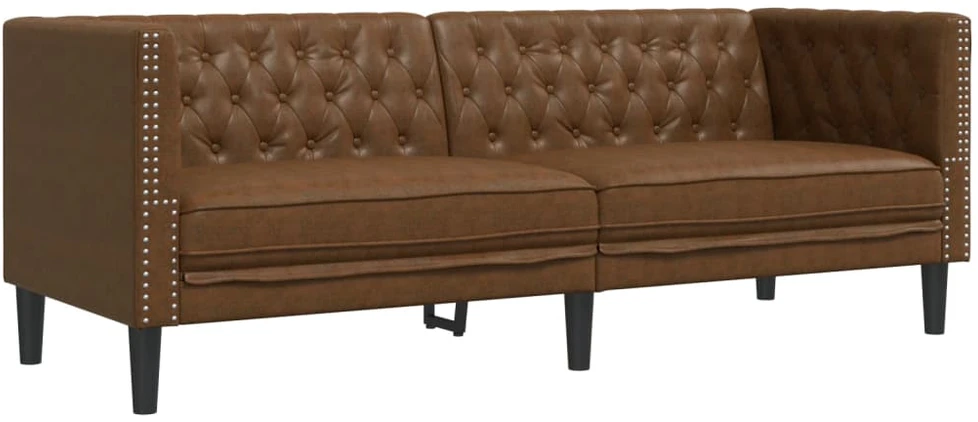 Sofa Chesterfield sofų komplektas, 3 dalių, rudas, dirbtinė oda