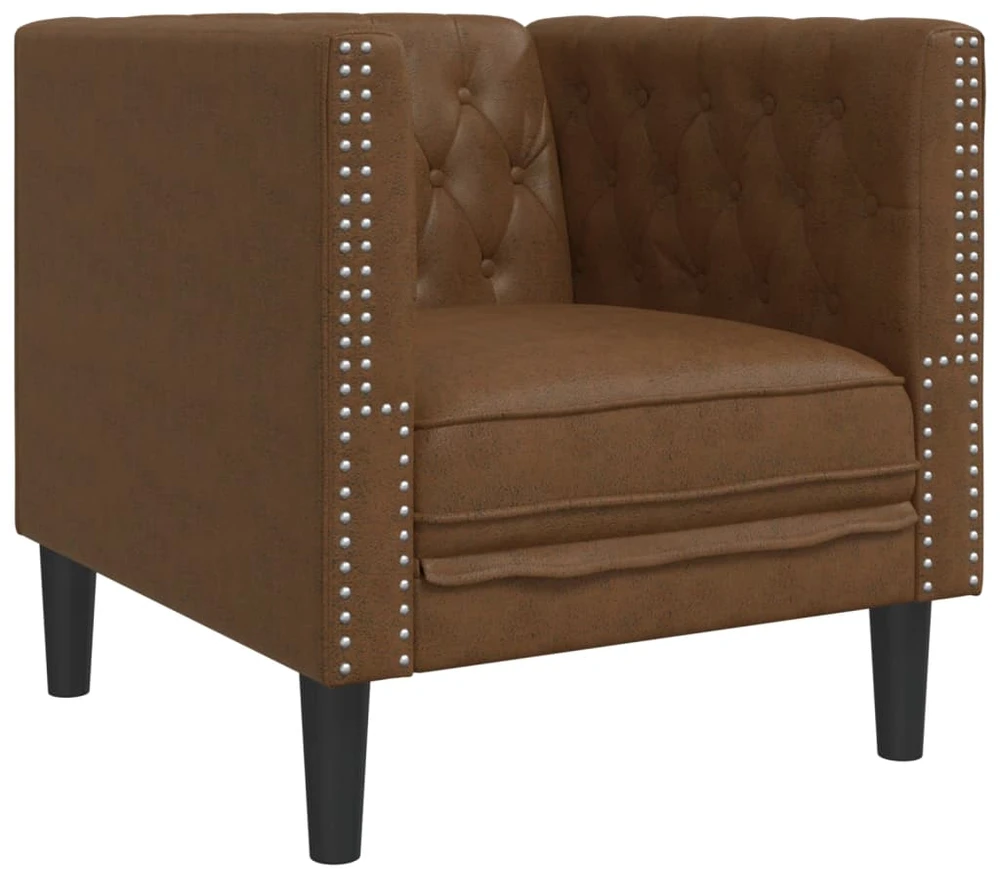 Sofa Chesterfield sofų komplektas, 3 dalių, rudas, dirbtinė oda