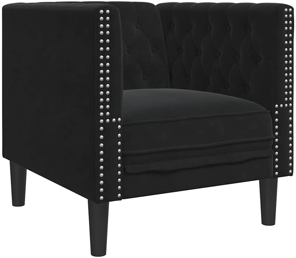 Sofa Chesterfield sofų komplektas su pagalvėlėmis, 3 dalių, juoda