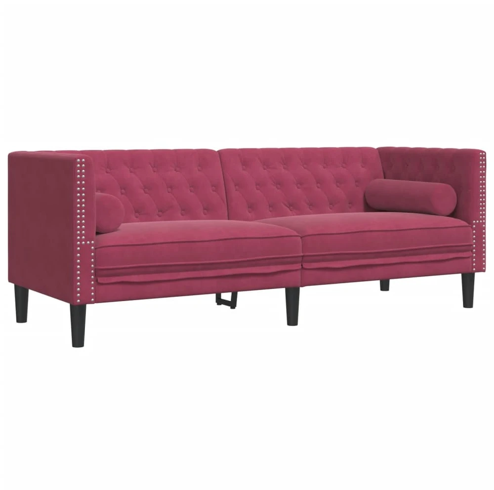 Sofa Chesterfield sofų komplektas su pagalvėlėmis, 2 dalių, raudona
