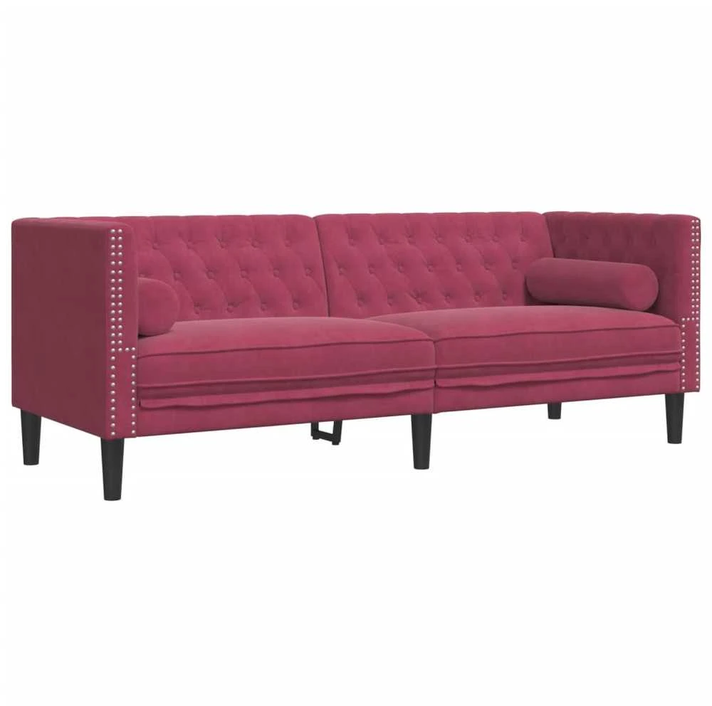 Sofa Chesterfield sofų komplektas su pagalvėlėmis, 2 dalių, raudona