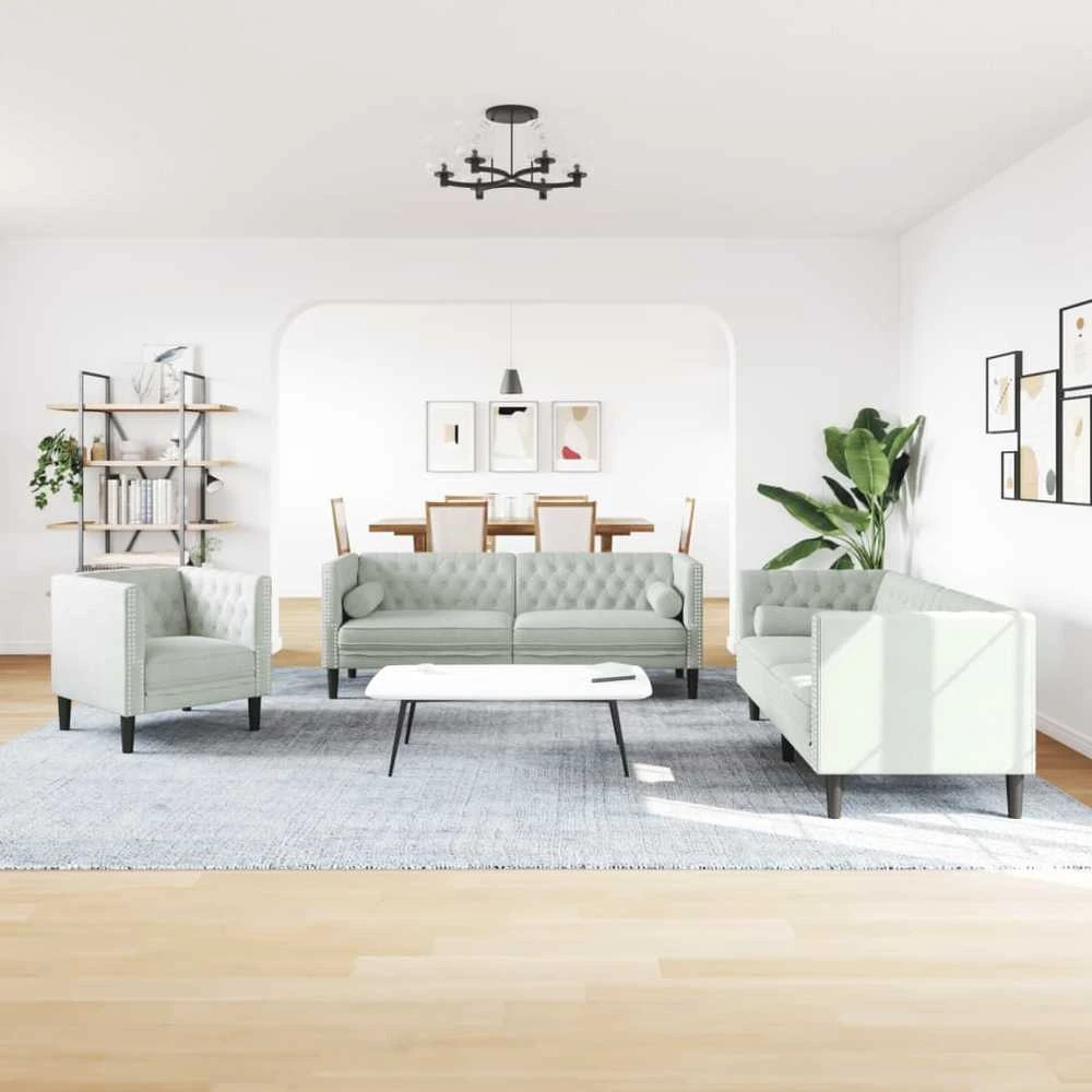 Sofa Chesterfield sofų komplektas su pagalvėlėmis, 3 dalių, pilka