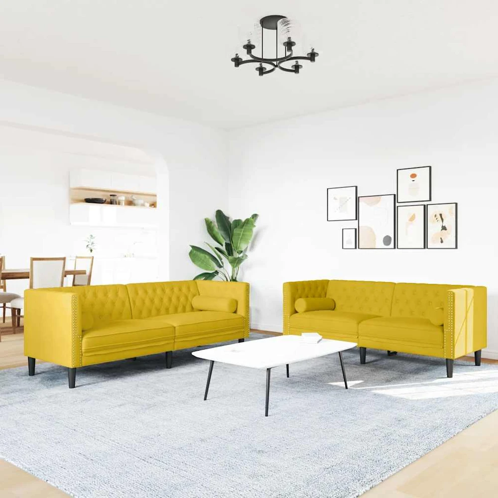 Sofa Chesterfield sofų komplektas su pagalvėlėmis, 2 dalių, geltonas