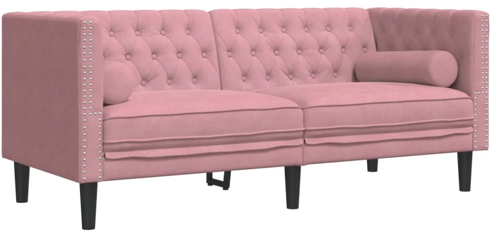 Sofa Chesterfield sofų komplektas su pagalvėlėmis, 3 dalių, rožinis