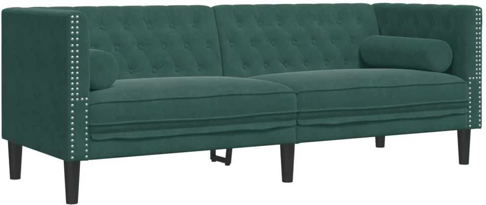 Sofa Chesterfield sofų komplektas su pagalvėlėmis, 3 dalių, žalia
