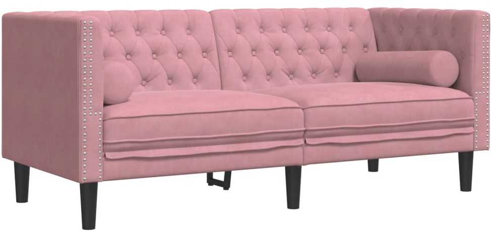 Sofa Chesterfield sofų komplektas su pagalvėlėmis, 3 dalių, rožinis