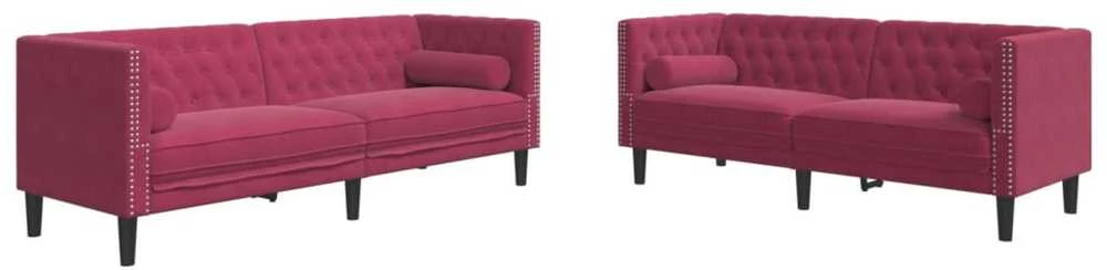 Sofa Chesterfield sofų komplektas su pagalvėlėmis, 2 dalių, raudona
