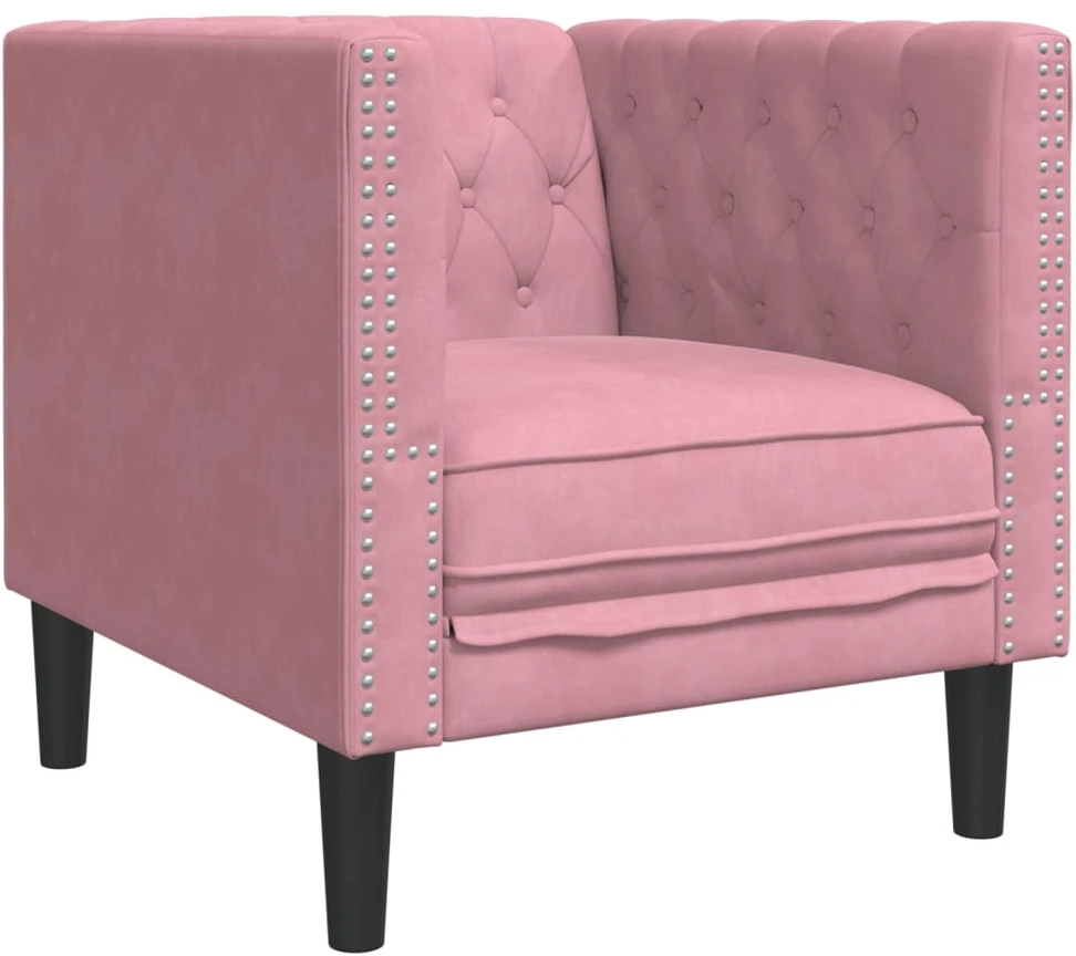 Sofa Chesterfield sofų komplektas su pagalvėlėmis, 3 dalių, rožinis