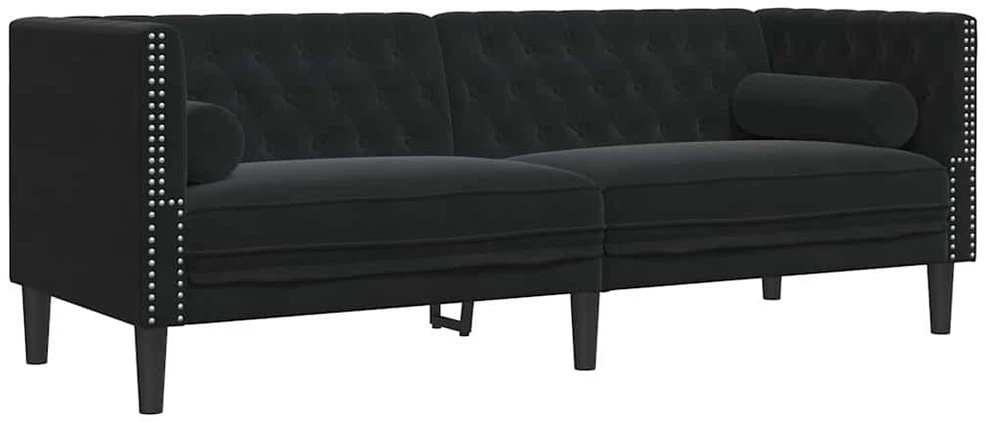 Sofa Chesterfield sofų komplektas su pagalvėlėmis, 3 dalių, juoda