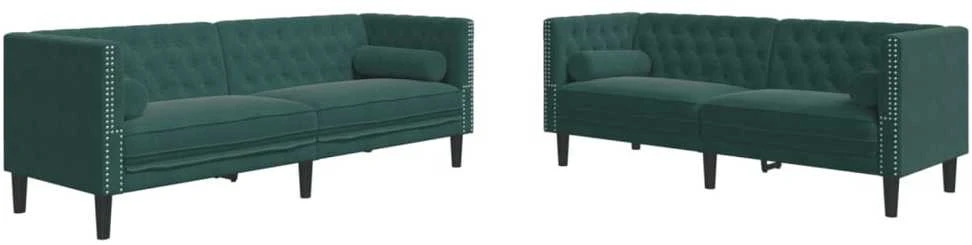 Sofa Chesterfield sofų komplektas su pagalvėlėmis, 2 dalių, žalia