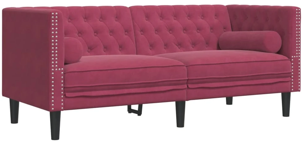 Sofa Chesterfield sofų komplektas su pagalvėlėmis, 2 dalių, raudona