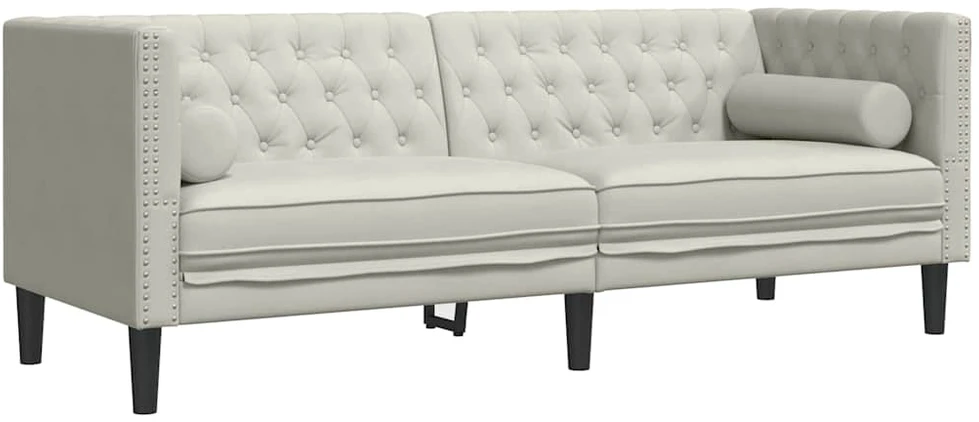 Sofa Chesterfield sofų komplektas su pagalvėlėmis, 3 dalių, kreminė