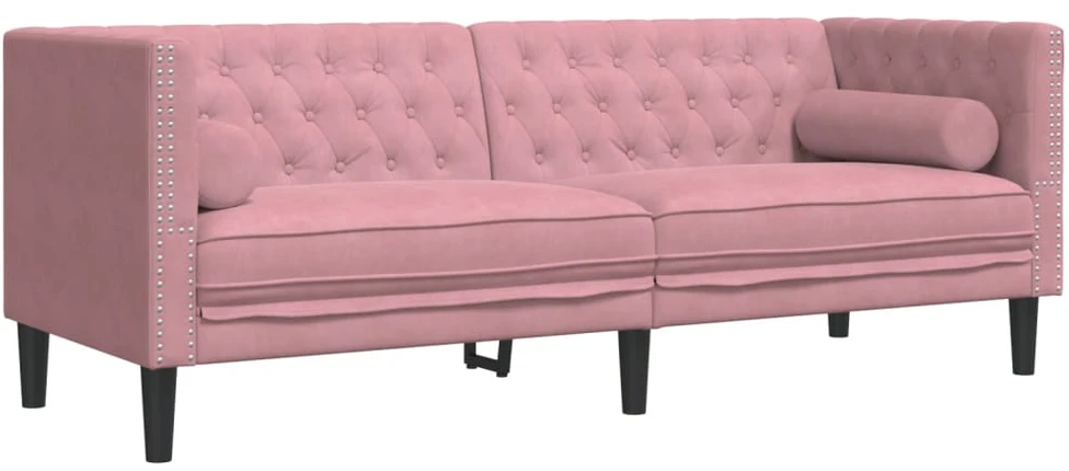 Sofa Chesterfield sofų komplektas su pagalvėlėmis, 2 dalių, rožinis