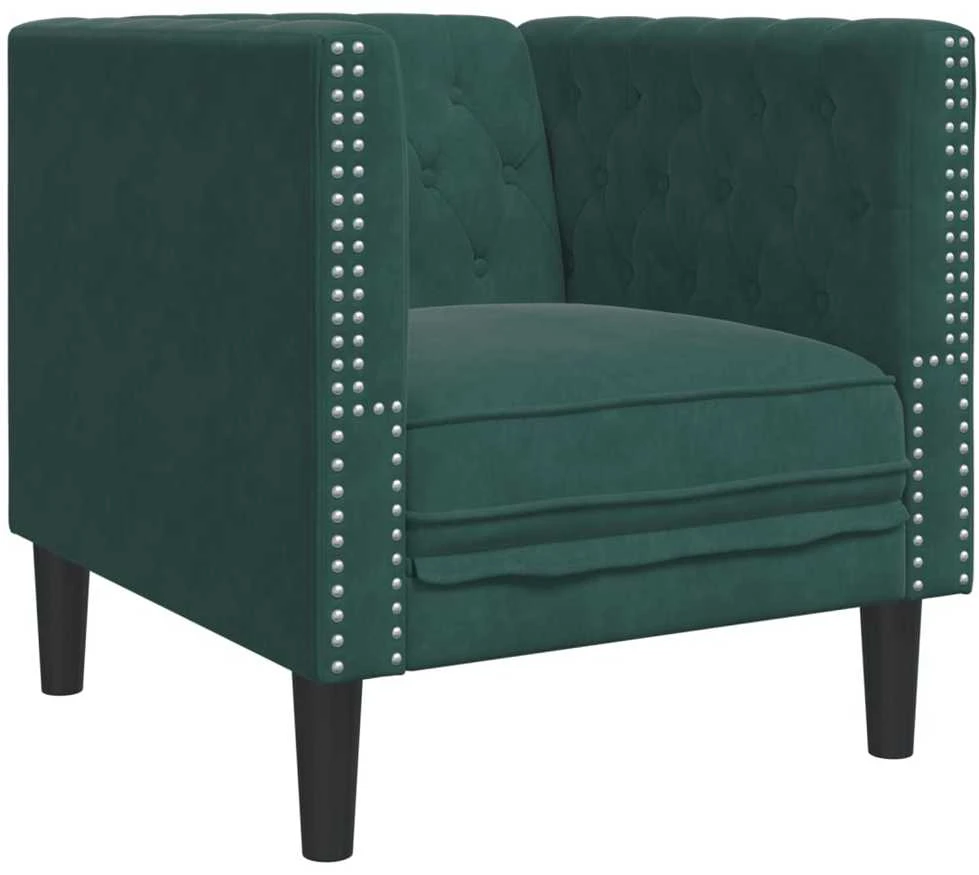 Sofa Chesterfield sofų komplektas su pagalvėlėmis, 3 dalių, žalia