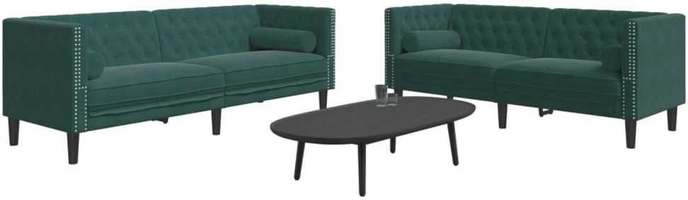 Sofa Chesterfield sofų komplektas su pagalvėlėmis, 2 dalių, žalia