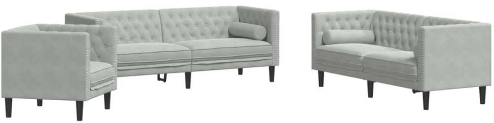 Sofa Chesterfield sofų komplektas su pagalvėlėmis, 3 dalių, pilka