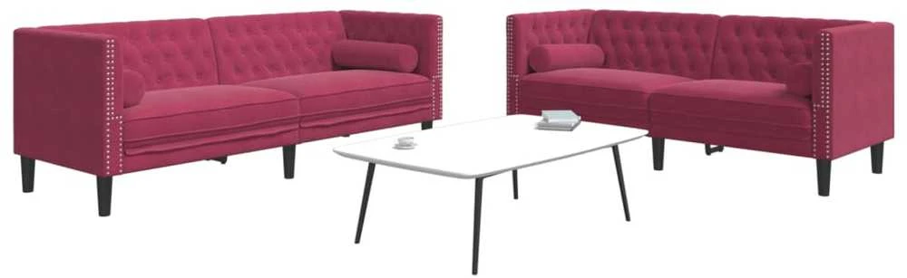 Sofa Chesterfield sofų komplektas su pagalvėlėmis, 2 dalių, raudona