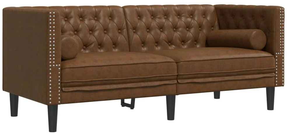 Sofa Chesterfield sofų komplektas su pagalvėlėmis, 2 dalių, rudas