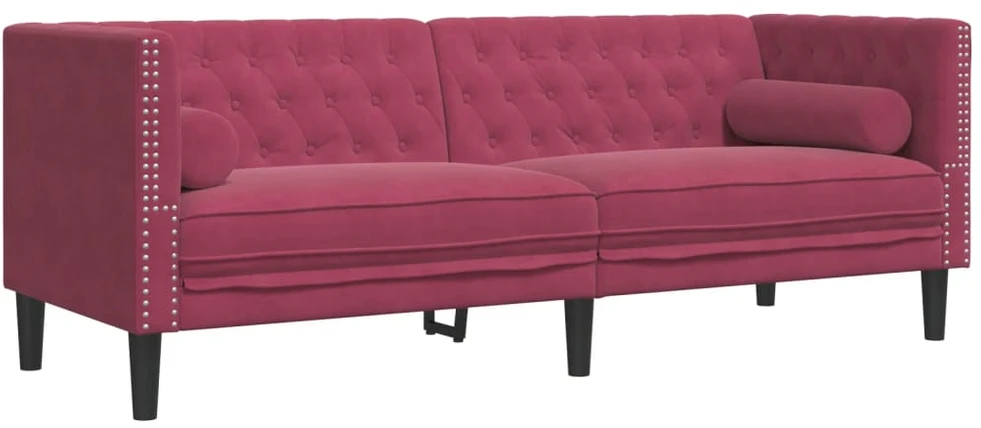 Sofa Chesterfield sofų komplektas su pagalvėlėmis, 3 dalių, raudona