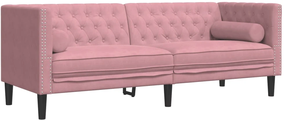 Sofa Chesterfield sofų komplektas su pagalvėlėmis, 3 dalių, rožinis
