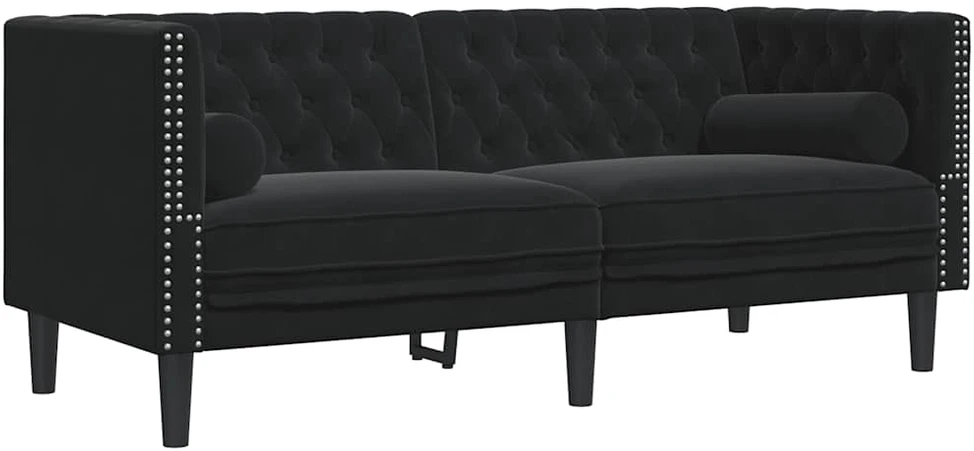 Sofa Chesterfield sofų komplektas su pagalvėlėmis, 3 dalių, juoda