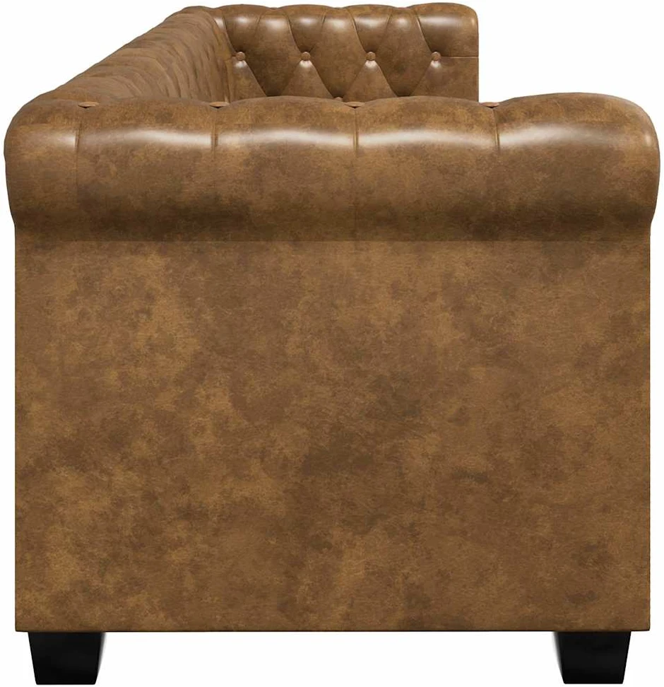 Chesterfield trivietė sofa, dirbtinė oda, ruda